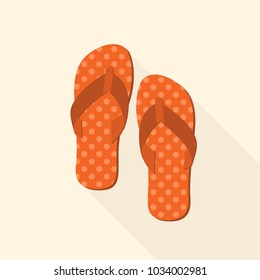 Flip flops isolated on yellow background with a shadow underneath. Flat style vector illustration.
