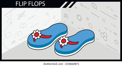 Flip flops isometric design icon. Vector web illustration. 3d colorful concept