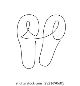FLIP FLOPS LINE ART. Vector Flip Flop. Continuous Line Drawing Vector for print poster, card, sticker tattoo. Single line art. One Line flip flop Illustration on White Background. Simple outline style