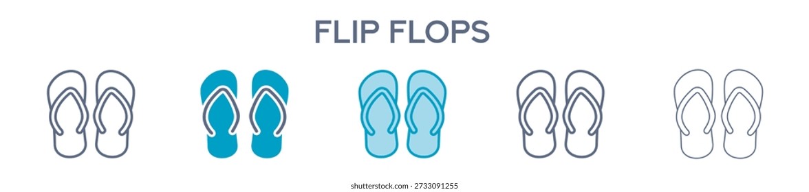 Flip Flops Line Icon Set für Sommer, Strand und Reisen