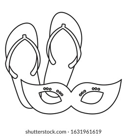 flip flops with mask carnival isolated icon vector illustration design