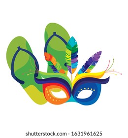 flip flops with mask carnival isolated icon vector illustration design
