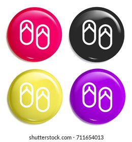 Flip flops multi color glossy badge icon set. Realistic shiny badge icon or logo mockup