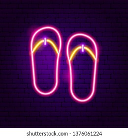 Flip Flops Neon Label. Vector Illustration of Fashion Vacation Promotion.