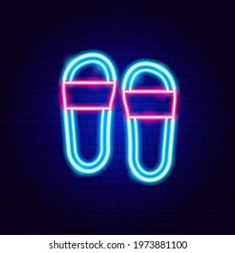 Flip Flops Neon Sign. Vector Illustration of Shoe Promotion.