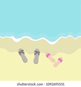 Flip flops on the beach. Summer concept. Vector illustration.