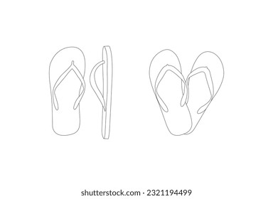 Flip Flops Outline Icon Illustration Suitable for Sandals  Footwear  Slipper Icon Vector isolated pair flip  flops colorless black   white simple contour line drawing vector white background 