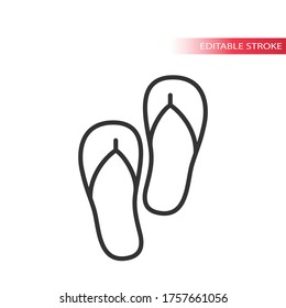 Flip flops pair, beach footwear thin line vector icon. Outline, editable stroke.