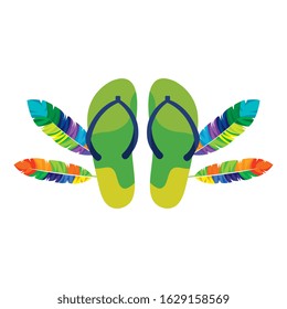 flip flops pair with exotic feathers vector illustration design