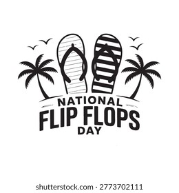 Flip flops and palm trees illustration with national flip flop day text
