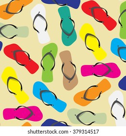 Flip flops pattern color background. Flip-flop, summer beach, shoe fashion. Vector abstract flat design illustration