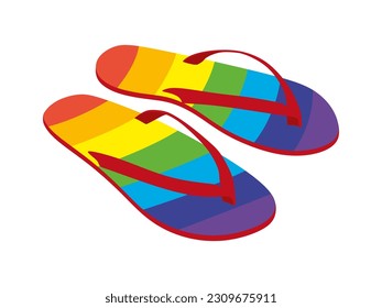 Flip flops in rainbow colors isolated on white background. Colorful flip-flops in Flat vector illustration