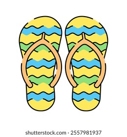 Flip Flops sandals Icon Illustration with bright color palette in flat design style. Perfect for vacation, travel, and summer themed designs.
