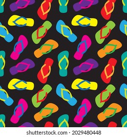 Flip flops seamless pattern on black background. Vector illustration.