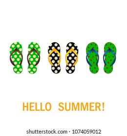 Flip flops set. Isolated vector design. Summer background.