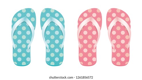 Flip flops set. Polka dots pattern. Vector design isolated for all backgrounds. 