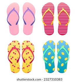 Flip flops set. Summer beach elements.