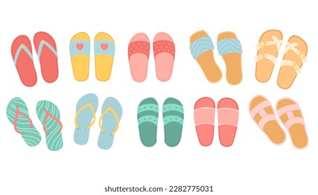 Flip flops set view from above vector design illustration isolated on white background