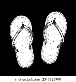 Flip flops sketch. Hand drawn vector illustration. Flip flops, sandals top view. Isolated on white.