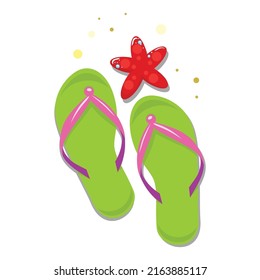 Flip flops y starfish. Vector de verano sobre fondo transparente