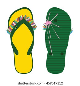 flip flops with stretched gum and Feathers illustration isolated on a white background