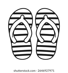Flip flops - summer beach footwear coloring page vector illustration isolated on white background