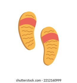 Flip Flops für den Sommerstrand, isolierte warme Jahreszeit Schuhe und stilvolle Kleidungszubehör, Gummi Hausschuhe für den Freien. Vektorgrafik im flachen Cartographie-Stil