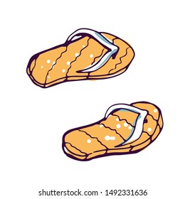 Flip flops summer footwear color hand drawn illustration. Beach sandals isolated sketch clipart on white background. Casual sliders design element. Summertime pair of slippers doodle