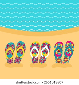 Flip flops with summer mandala and vibrant colors
