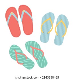 Flip flops summer shoes vector illustration, slippers view from above, flat design