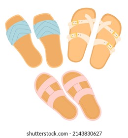 Flip flops summer shoes vector illustration, slippers view from above, flat design