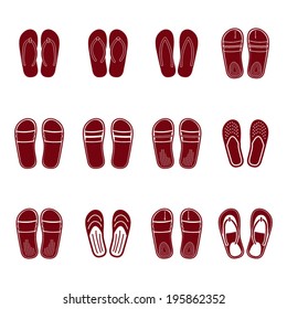 Flip flops and summer slippers icon set