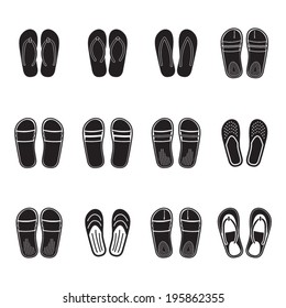 Flip flops and summer slippers icon set