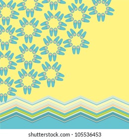 Flip flops sun and zigzag sea waves  - summer vector illustration