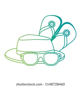 flip flops with sunglasses and hat
