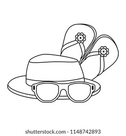 flip flops with sunglasses and hat