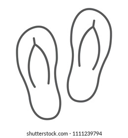 Flip flops thin line icon, travel and tourism, beach slippers sign vector graphics, a linear pattern on a white background, eps 10.