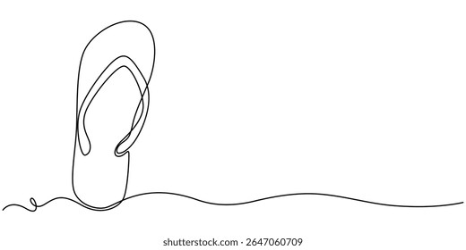 Flip Flops Thong Sandals Single Line Drawing with Editable Stroke and Copy Space, Flip Flops Thong Sandals Single Line Drawing with Editable Stroke, Color Elements and Copy Space, Flip Flops Thong