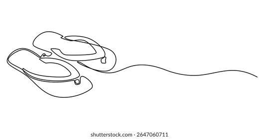 Flip Flops Thong Sandals Single Line Drawing with Editable Stroke and Copy Space, Flip Flops Thong Sandals Single Line Drawing with Editable Stroke, Color Elements and Copy Space, Flip Flops Thong