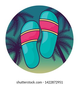 flip flops with tropical palm in frame