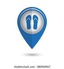 flip flops - vector icon;  blue map pointer
