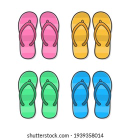 Flip Flops Vector Icon Illustrations. Colored Summer Slippers. Summer Footwear