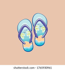 Flip parpadea la ilustración vectorial en el estilo de verano. Vista superior. 
Ilustración vectorial de verano en colores rosa y violeta de moda. 
Elemento de diseño para el icono. Sandalias de playa con colores vectoriales