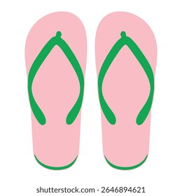 Flip Flops. Flip Flops Vector Illustration. Summer Footwear. Summer Beach Footwear, Sandal Isolated. Flat Design Summer Casual Shoes Vector. Cute Rubber Sandals in Flat Style for Summer Design
