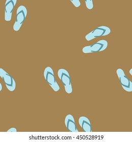 flip flops. Vector seamless pattern on brown background. Marine theme. 
