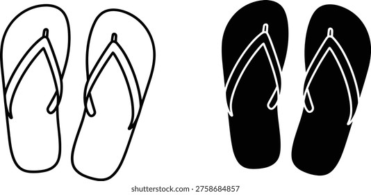 Flip flops vector silhouettes, summer beach footwear icons, minimalist sandal drawings, casual holiday accessories, pool fashion graphics, travel vacation elements, simple footwear line art
