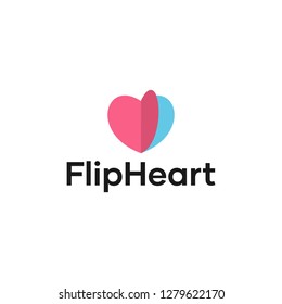 Flip Heart Creative Dating App Health Valentine Logo Design Concept
