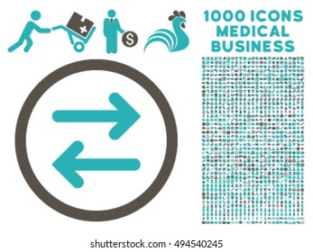 Flip Horizontal icon with 1000 medical business grey and cyan vector pictograms. Set style is flat bicolor symbols, white background.