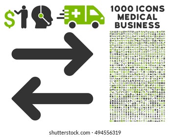 Flip Horizontal icon with 1000 medical commerce eco green and gray vector design elements. Design style is flat bicolor symbols, white background.