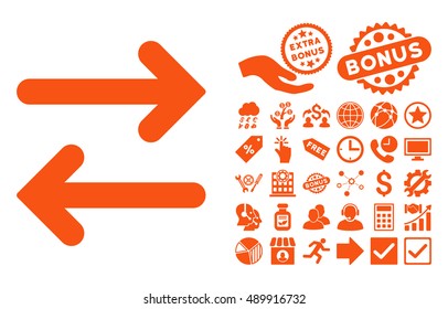 Flip Horizontal icon with bonus design elements. Vector illustration style is flat iconic symbols, orange color, white background.